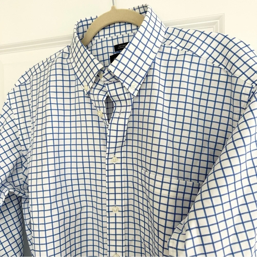 Joseph & Feiss Blue & White Checkered Non Iron Classic Fit Cotton Dress Shirt